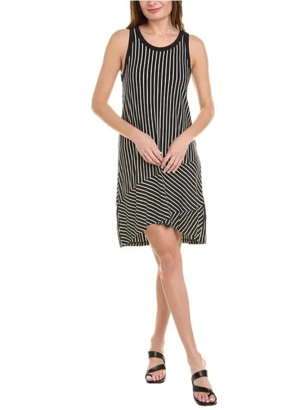 CAbi Black and White Striped Racerback Shift Dress